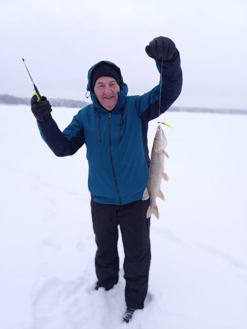 From Helsinki: Bodom Lake Ice Fishing with Food & Drinks - David on the Lake: Drilling a Hole and Using the Pilkki