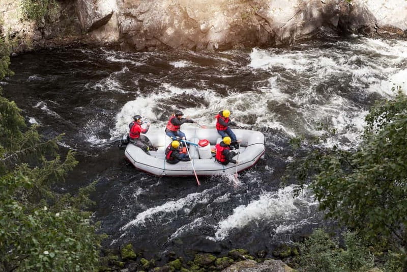 From Ruka: River rafting fun for families - Lake crossings by motor, then the Harjakoski level three finale