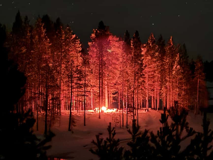 From Saariselkä/Inari: Aurora Hunting Tour, campfire&snacks - The campfire feast: Finnish sausages, warm berry juice, buns, and cookies