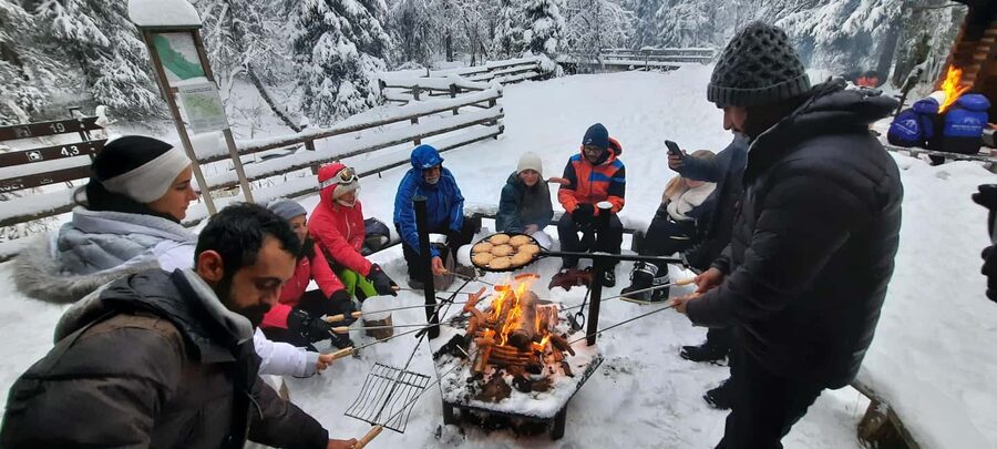 Korouoma Frozen Waterfalls - A Fairy Loop Hike at Canyon - Bonfire at the bottom: laavu shelters and Makkara sausages