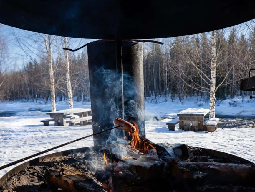 Rovaniemi: Small-Group Snowshoe Tour at Vikaköngäs & BBQ - Midway warmth: fire-side hot drinks and grilled sausages