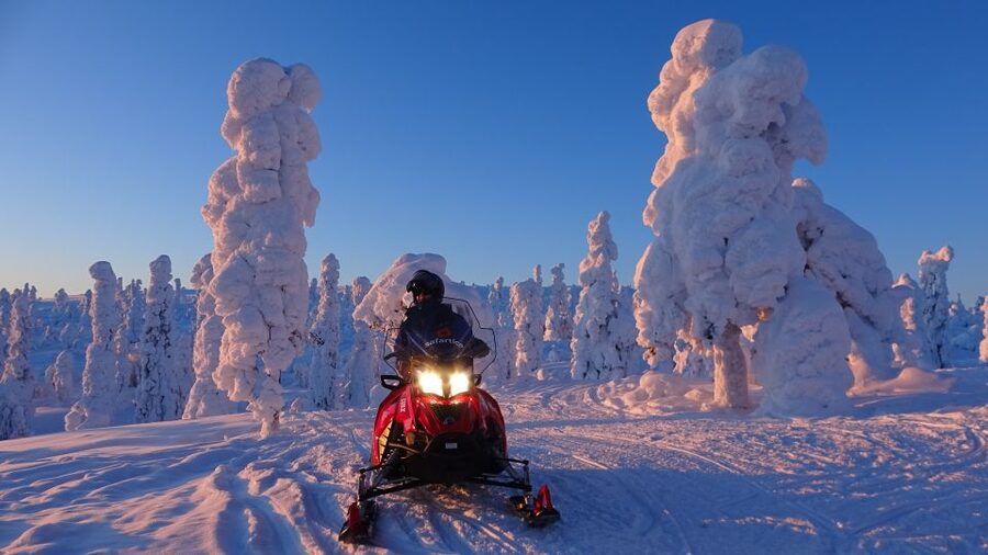 Saariselkä: Evening Snowmobile Tour with Fire & picnic - From Saariselkä van transfer to your warm kit