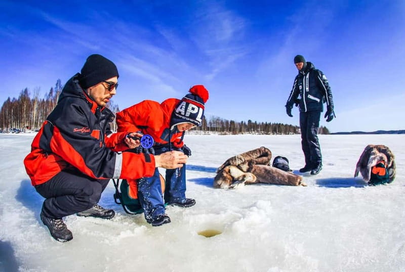 Snowshoe Trip for Ice Fishing in Saariselka - BBQ lunch by open fire, plus the comfort-food factor
