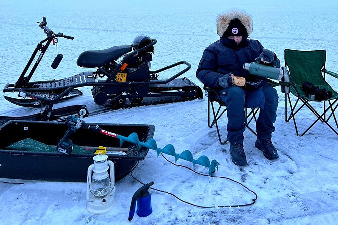 VIP Ice Fishing "ICEBREAKER" Lunch in Glass Igloo - Snow scooters for adults and kids, included